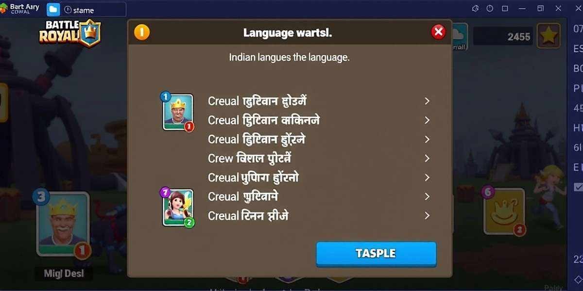 Card Battle Royale interface showing language selection screen with various Indian language options